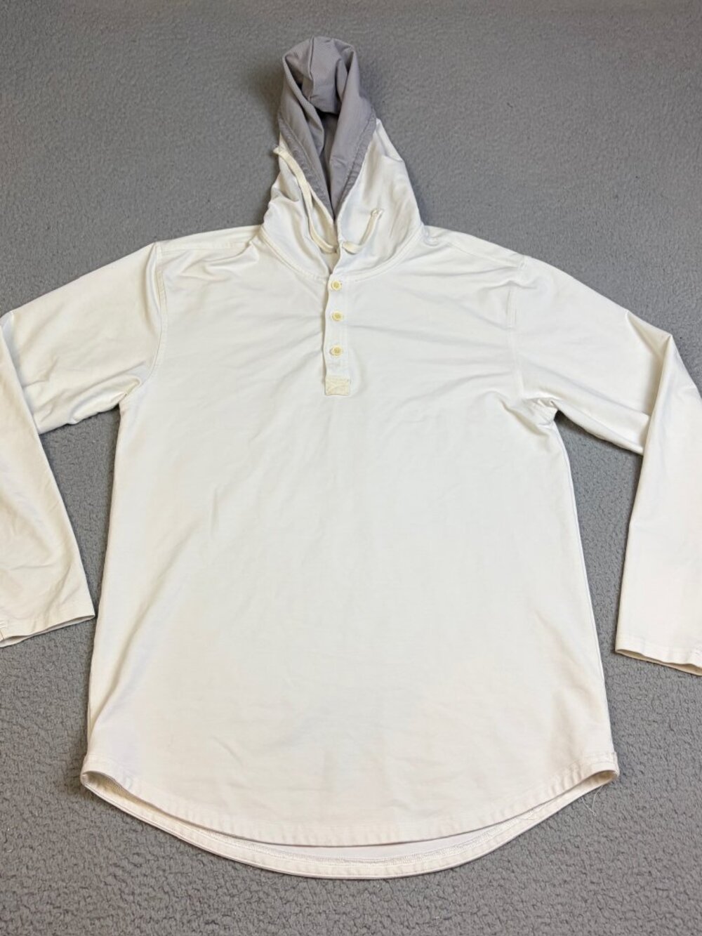 Bylt Drop Cut Hooded Henley Mens Size Medium White Long Sleeve Buttons Casual